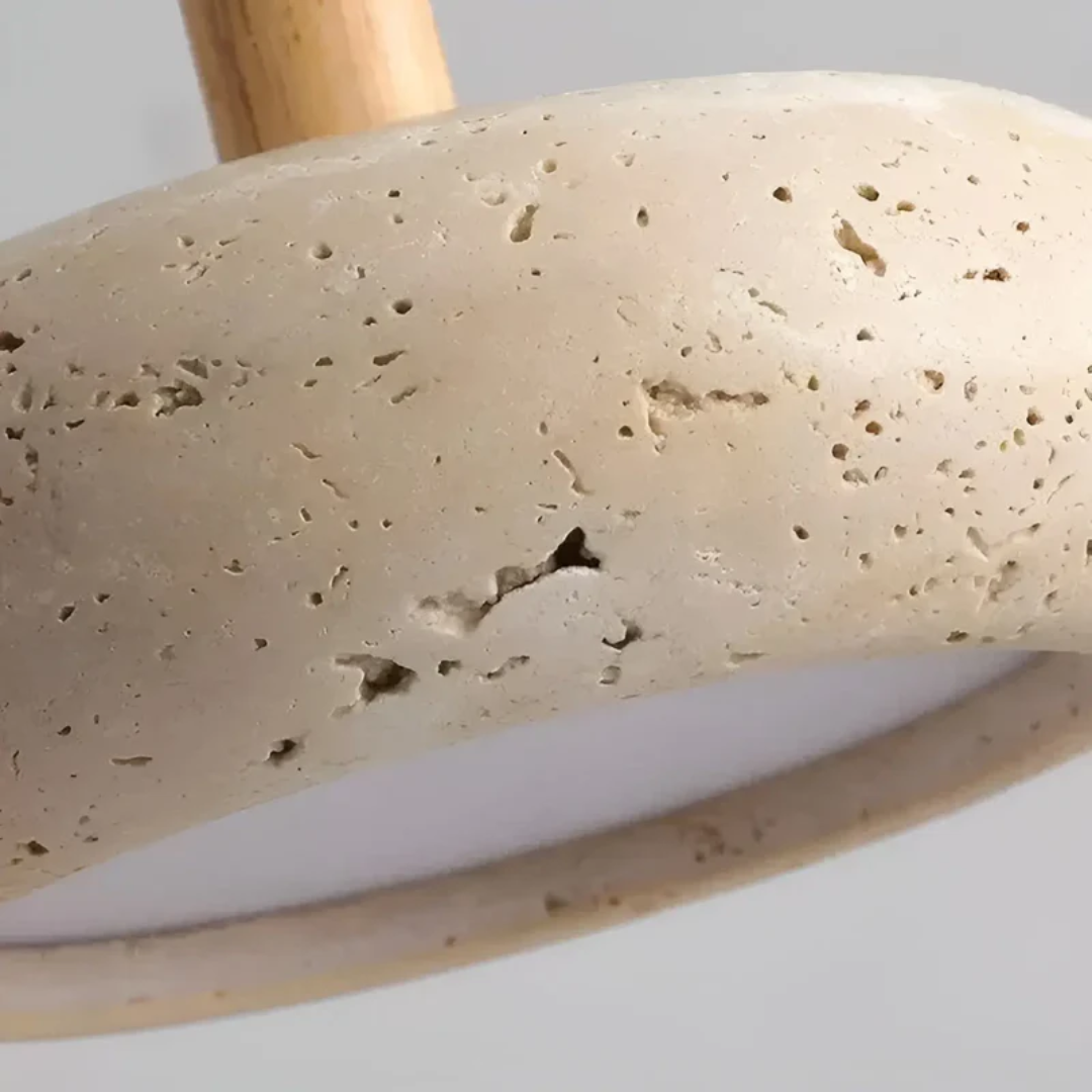 LED Retro Japanese Lamp | TranquilHalo | Adjustable Hanging Height | Yellow Grotto Stone & Wood | Ø 15cm Pendant | Max 2m Cord | Easy Installation | Soothing Design