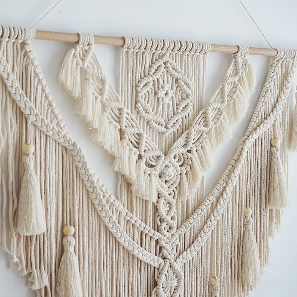 BohoWoven - Scandinavian Boho Macramé Wall Hanging | Scandinavian Boho Macramé Wall Hanging 75x95cm | Handmade | Wall Decoration for Living Room & Bedroom | Decorative Design | Elegant Wall Ornament | Colour Beige Yellow
