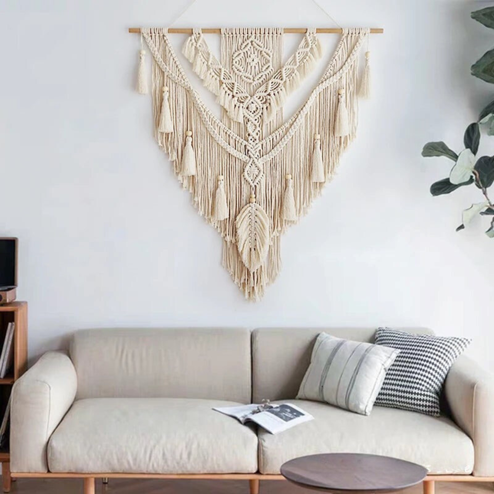 BohoWoven - Scandinavian Boho Macramé Wall Hanging | Scandinavian Boho Macramé Wall Hanging 75x95cm | Handmade | Wall Decoration for Living Room & Bedroom | Decorative Design | Elegant Wall Ornament | Colour Beige Yellow