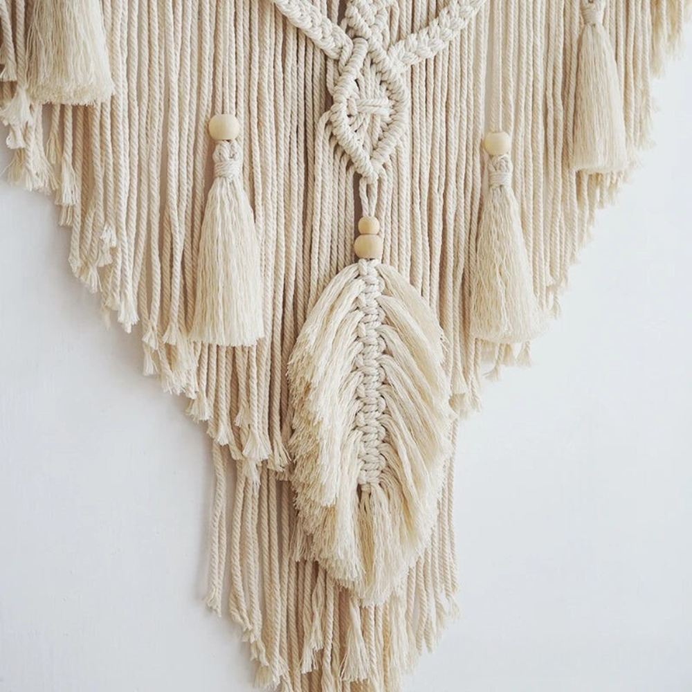 BohoWoven - Scandinavian Boho Macramé Wall Hanging | Scandinavian Boho Macramé Wall Hanging 75x95cm | Handmade | Wall Decoration for Living Room & Bedroom | Decorative Design | Elegant Wall Ornament | Colour Beige Yellow