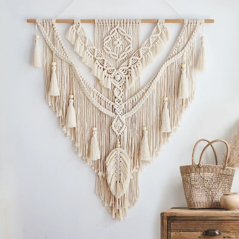 BohoWoven - Scandinavian Boho Macramé Wall Hanging | Scandinavian Boho Macramé Wall Hanging 75x95cm | Handmade | Wall Decoration for Living Room & Bedroom | Decorative Design | Elegant Wall Ornament | Colour Beige Yellow