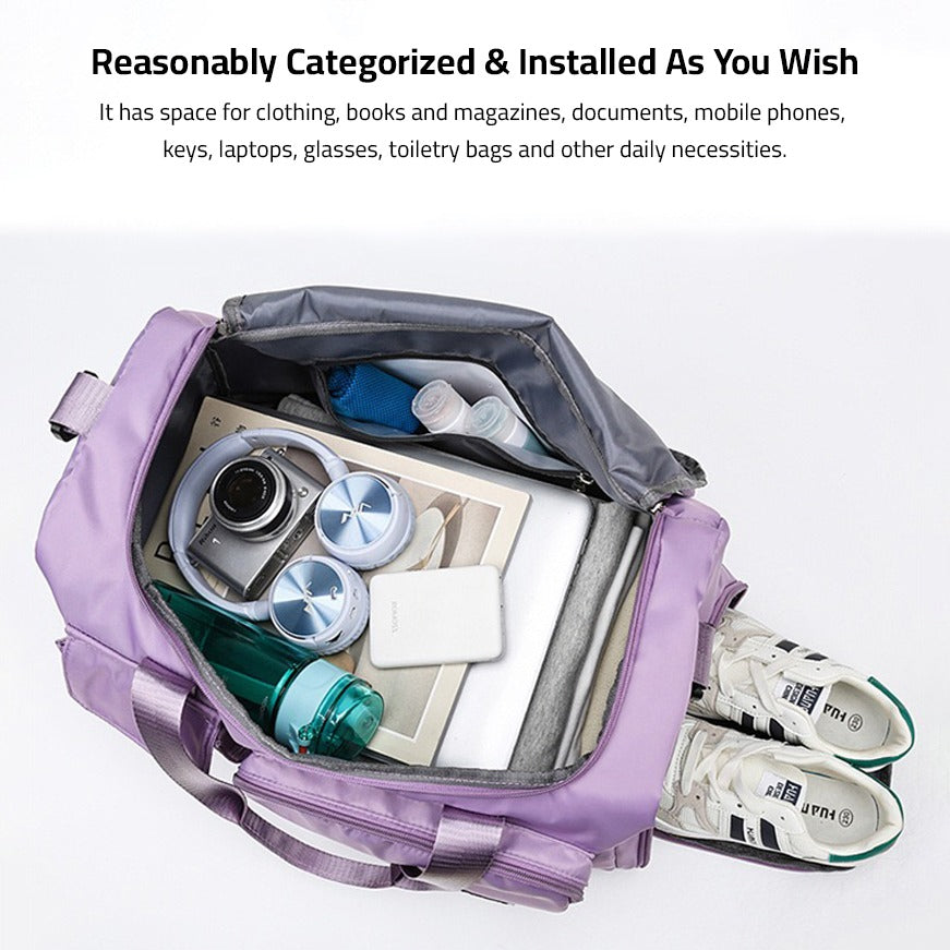 Multi-Pocket Travel Bag, Sports and Gym Duffle with Separate Shoe Compartment