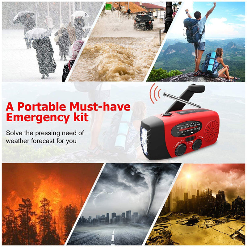Self-Powered Emergency Radio – Hand Crank, Solar, Torch & Power Bank – FM/AM Radio, Essential for Disasters and Emergencies