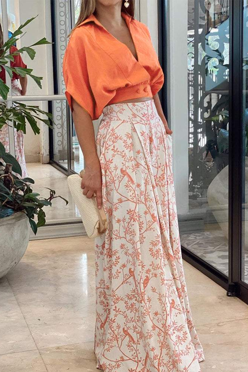 Xandra | Comfortable Two-Piece Set | Luxe Satin Women's Set Mandarin Orange/Black/Red/Blue | Puff Sleeve Crop Top & Palazzo Trousers | Elegant Women's Clothing S-3XL | Refined Look & Ultimate Comfort