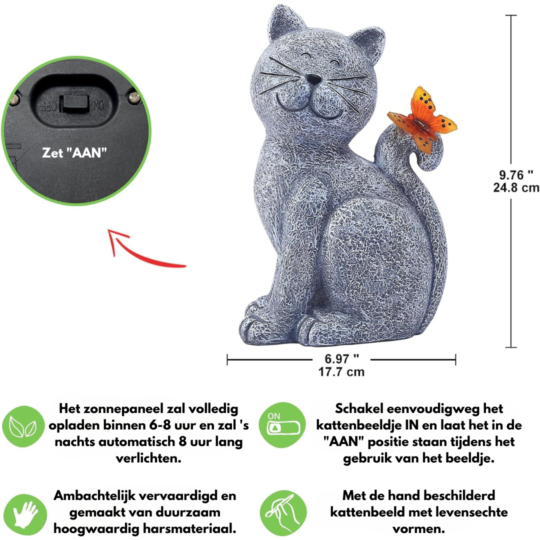 Enchanting Cat with Butterfly - Atmospheric Light for Your Garden