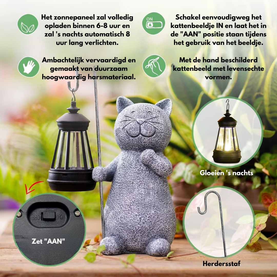 Enchanting Cat with Butterfly - Atmospheric Light for Your Garden