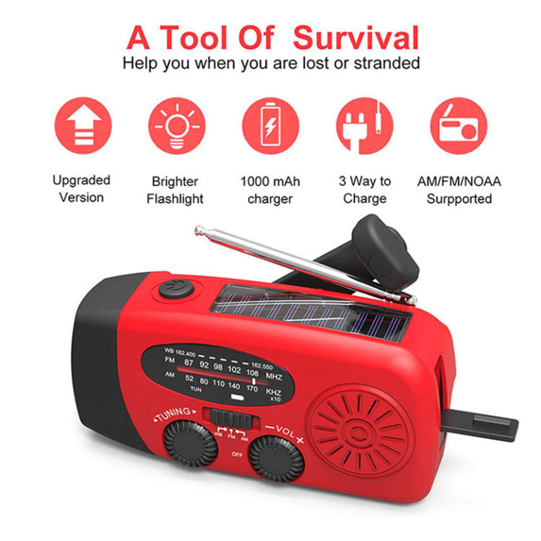Self-Powered Emergency Radio – Hand-Crank, Solar, Torch & Power Bank – FM/AM Radio, Essential for Disasters and Emergencies