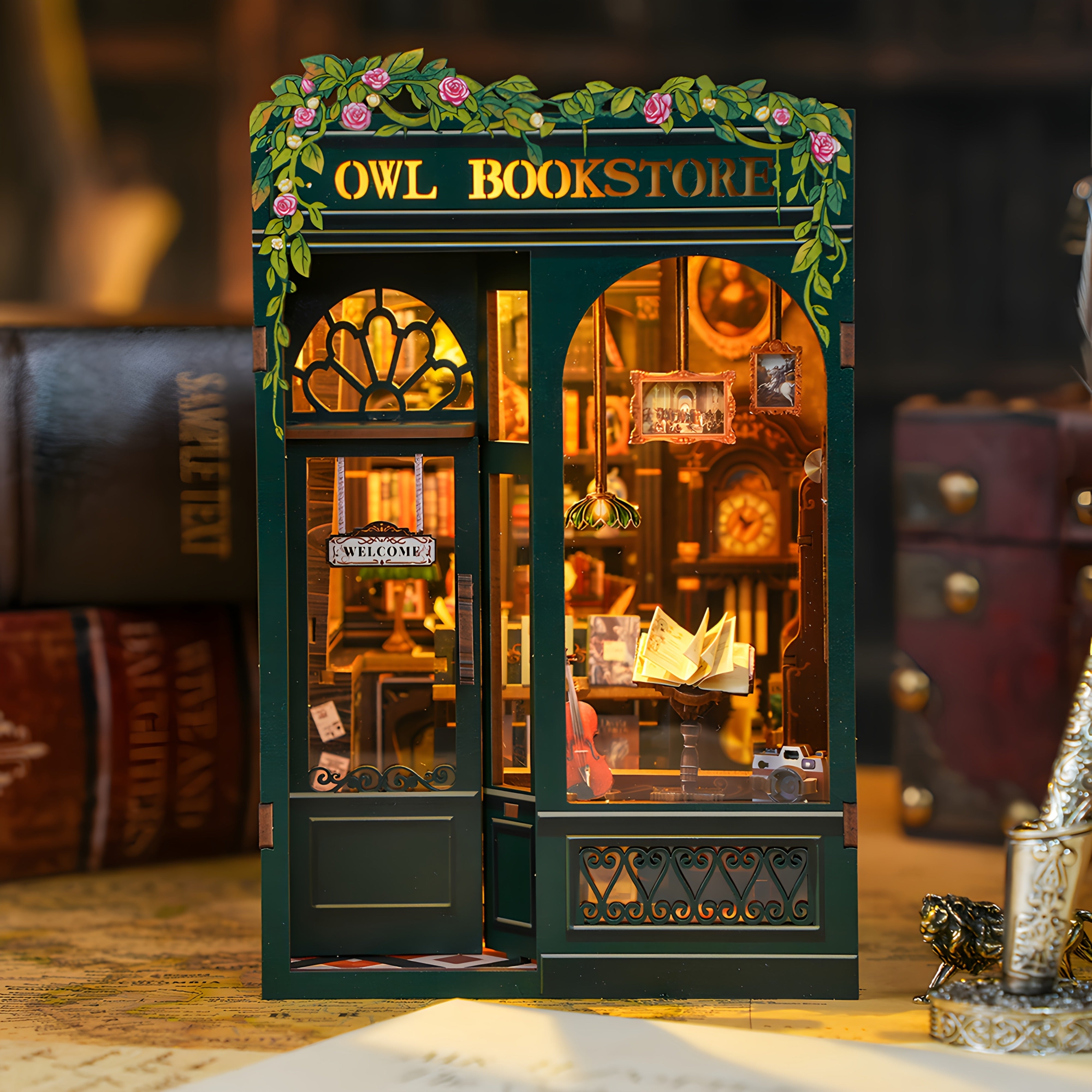 DIY Miniature Owl Bookshop – 3D Wooden Kit with Lighting for Creative Decoration