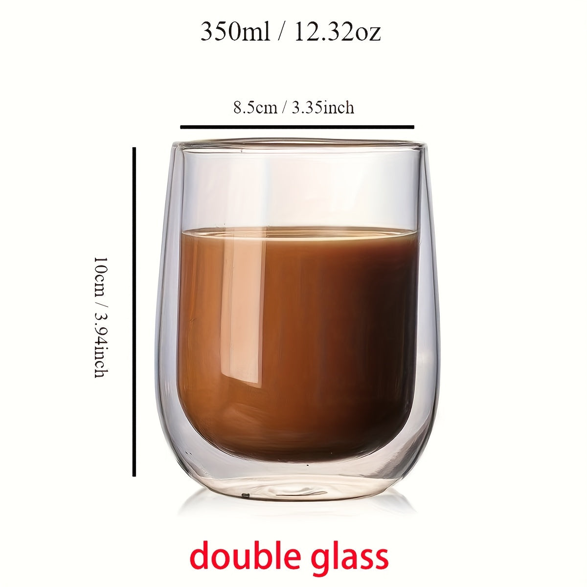 Set of 4 Double-Walled Glasses – 350ml Glass for Hot and Cold Drinks