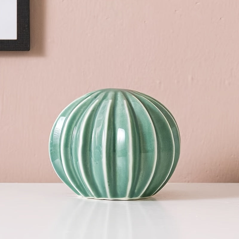 Trio of Ceramic Cactus Decorations – Striped & Textured Indoor Ornaments