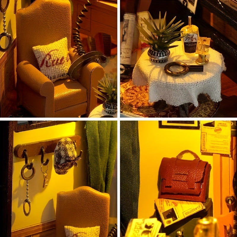 Detective Bureau DIY Miniature House – 3D Puzzle Set with Lighting for Creative Hobbyists