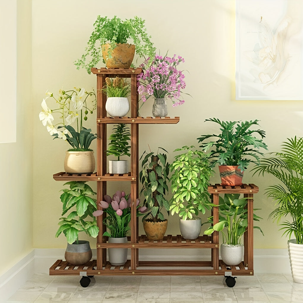 Robust 6-Tier Wooden Plant Stand – Carbonised Treatment