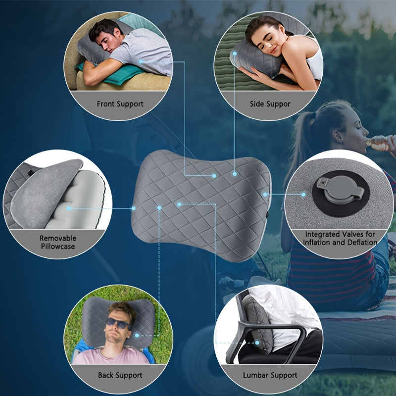 Ergonomic Inflatable Camping Pillow – Ideal for Neck and Lumbar Support while Hiking and Camping