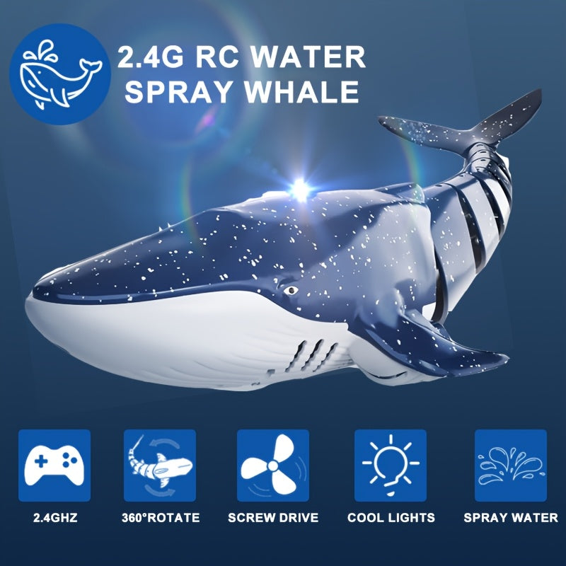 1:18 Scale RC Whale Shark with 360° Rotation, 180° Flexibility, Splashing LED Light, Programmable Cruise Control - USB Rechargeable, Ideal for Youth Summer Play and Birthday Gift