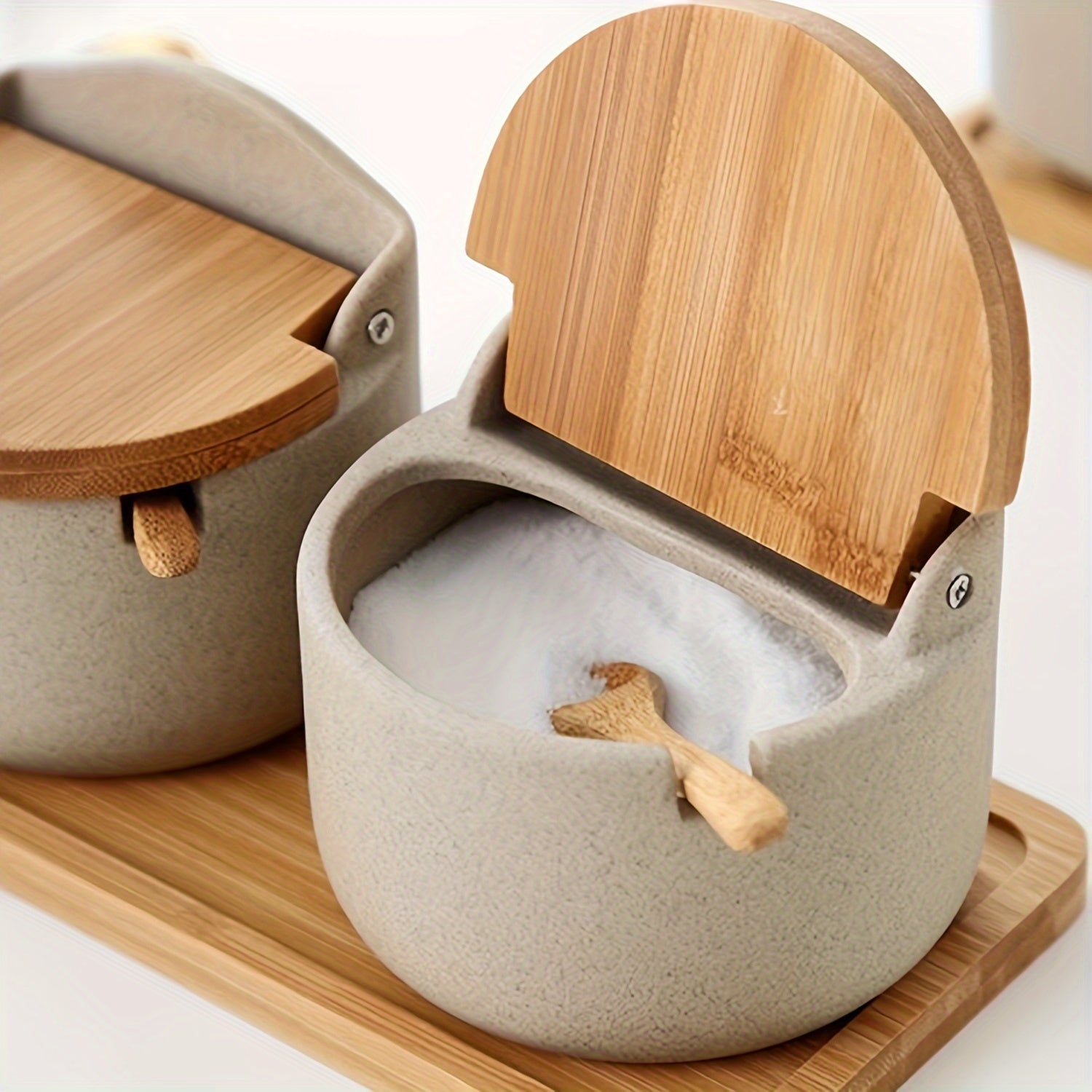 Ceramic Herb Pots Set – Sustainable with Bamboo Lid and Handy Tray