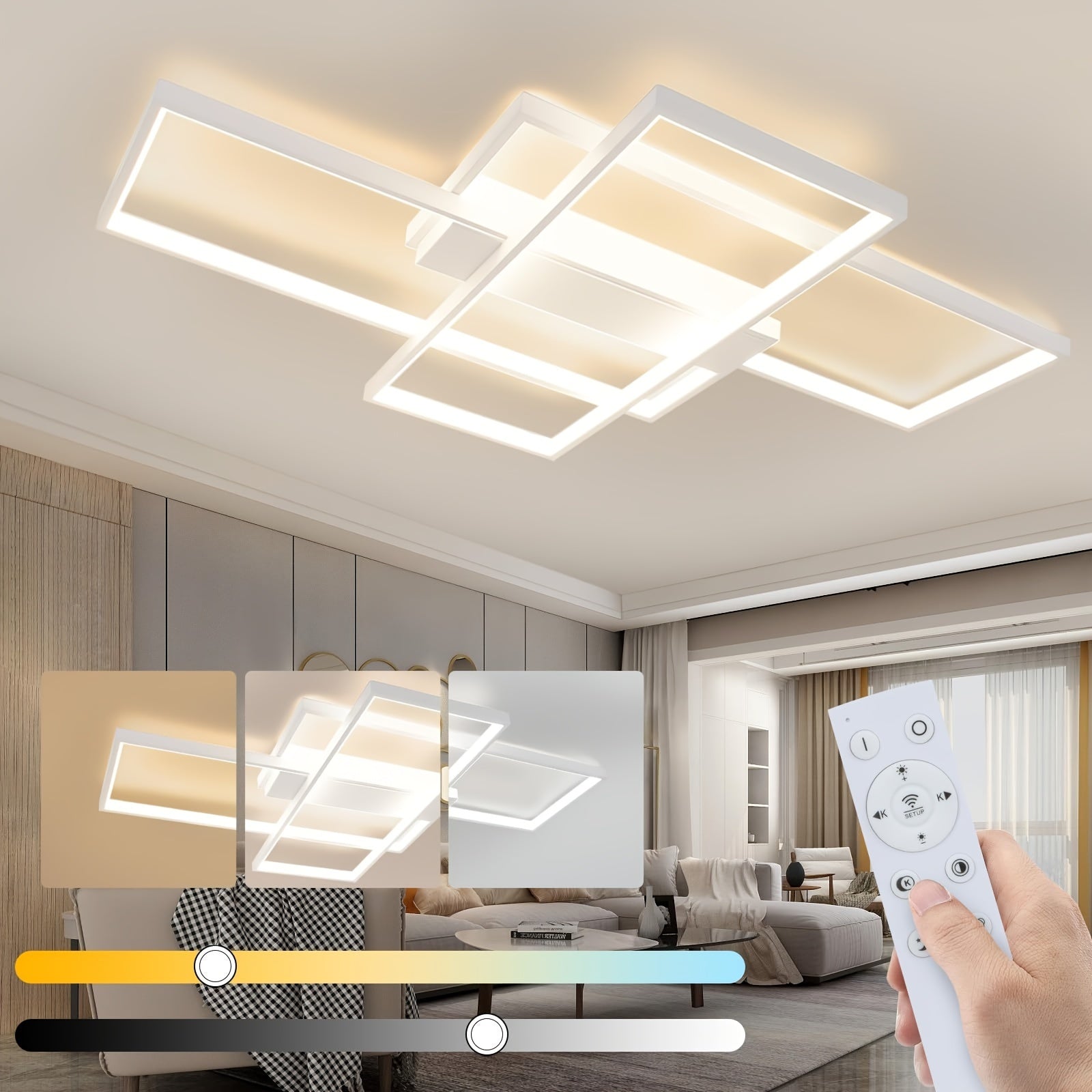 Modern LED Ceiling Light with Geometric Design – Dimmable and with Remote Control