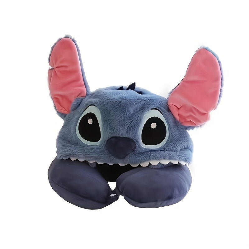 Plush Stitch Travel Neck Pillow with Hood - Comfortable U-Shaped Pillow with Ear Flaps