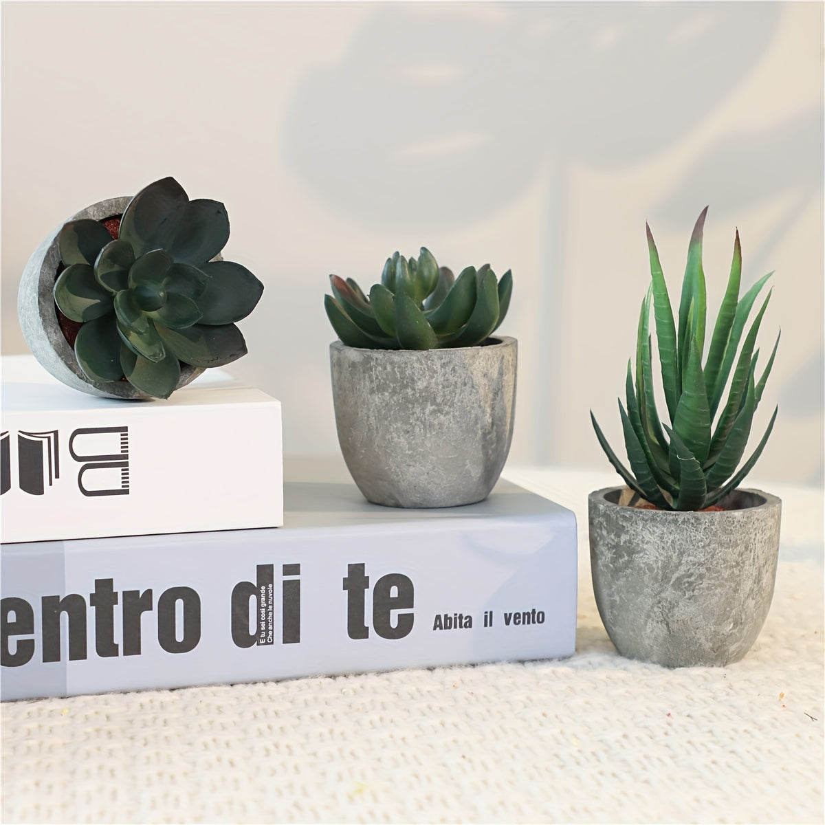 Decorative Mini Artificial Plant Set in Concrete Look – Stylish Green Touch for Any Interior