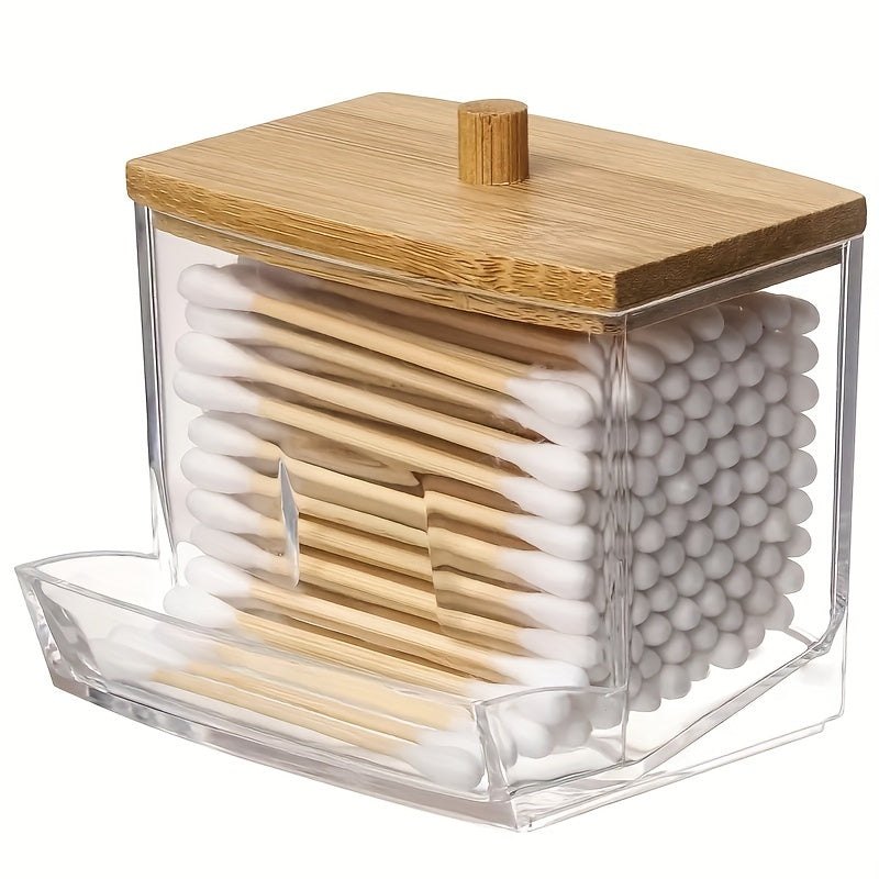 Acrylic Cotton Pad Holder with Bamboo Lid - Stylish Solution for Your Bathroom