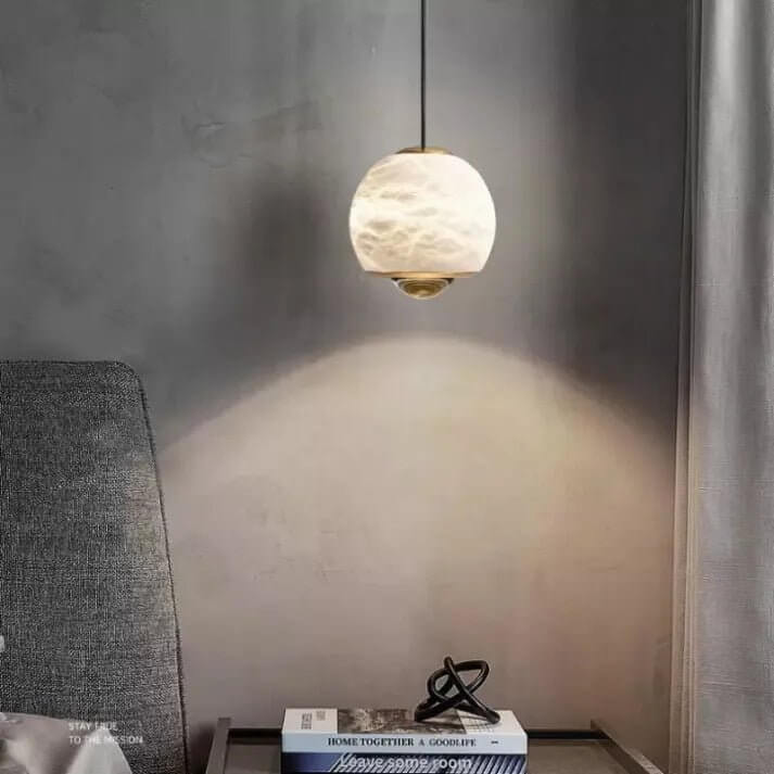Pendant Light - Alabaster Glass Sphere with Marble Base