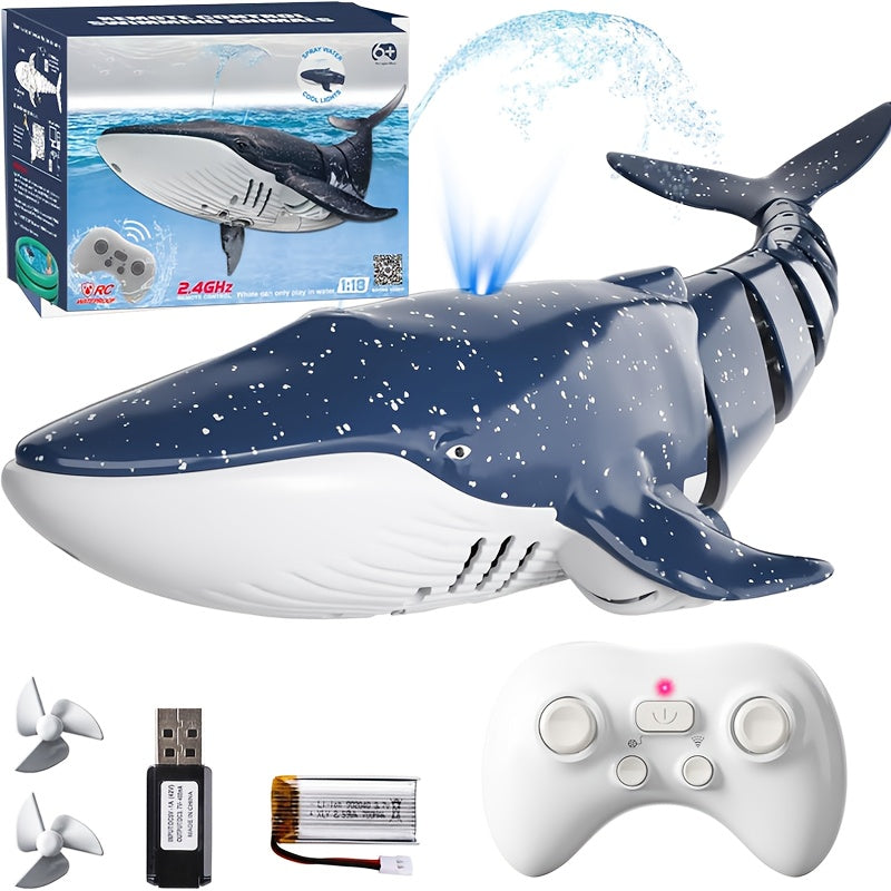 1:18 Scale RC Whale Shark with 360° Rotation, 180° Flexibility, Splashing LED Light, Programmable Cruise Control - USB Rechargeable, Ideal for Youth Summer Play and Birthday Gift