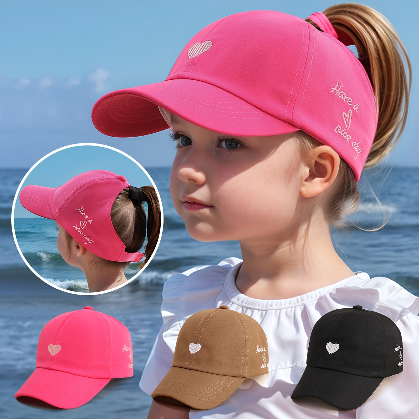 Adjustable Baseball Cap for Kids – Heart Embroidery and Breathable Comfort