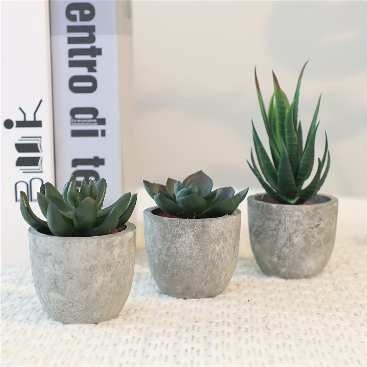 Decorative Mini Artificial Plant Set in Concrete Look – Stylish Green Touch for Any Interior