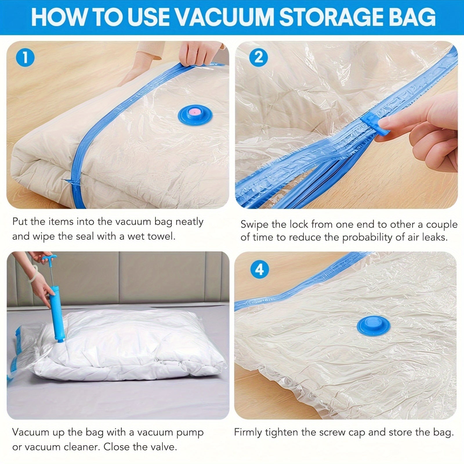 Set of Extra Large Vacuum Storage Bags – Reusable, Waterproof and Space-Saving
