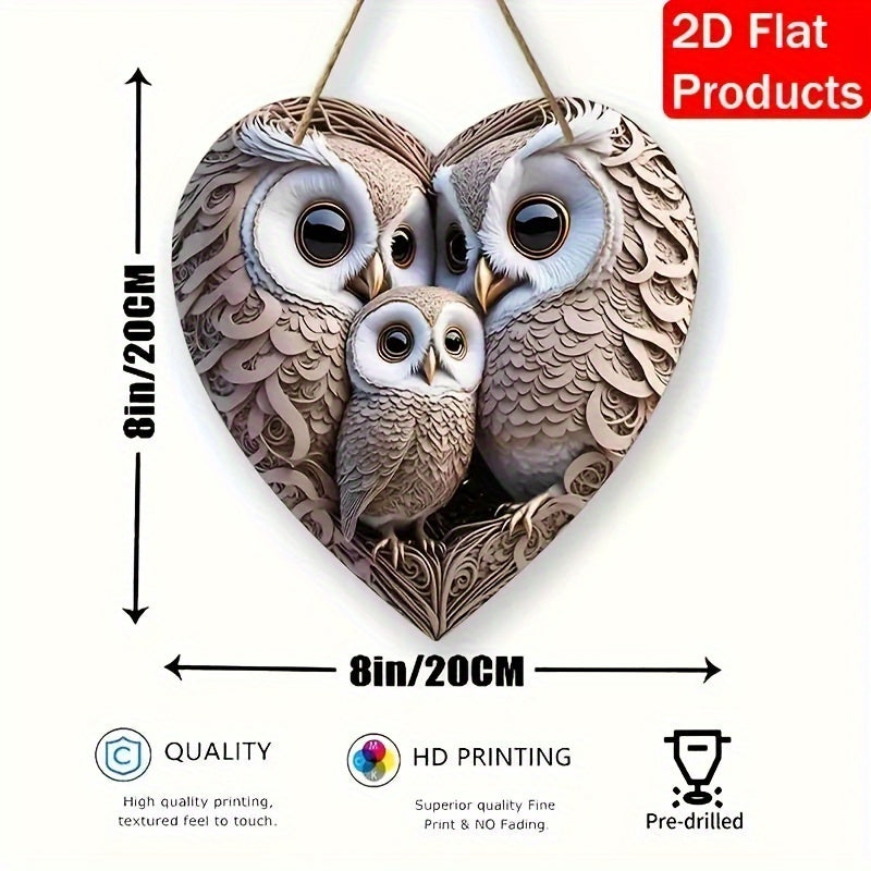 Rustic Wooden Owl Family Heart Sign - For a Warm Home
