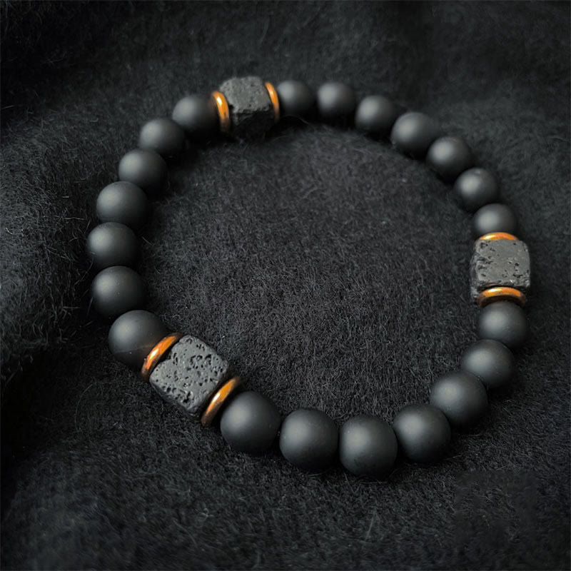Matte Black Onyx and Cube Lava Stone Balance Bracelet – Aurelia