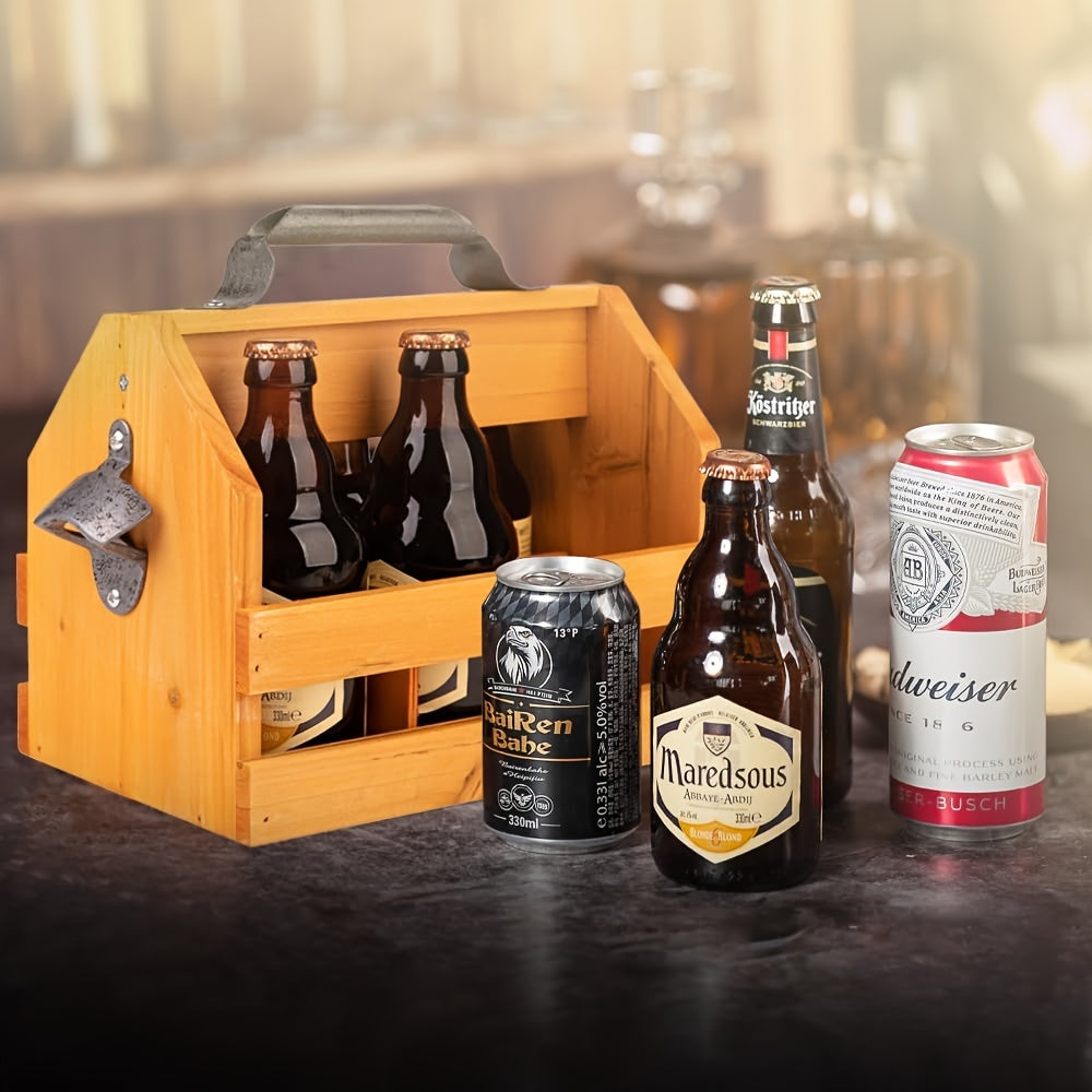 Wooden Bottle Caddy with Bottle Opener - Perfect Father's Day Gift or Corporate Present