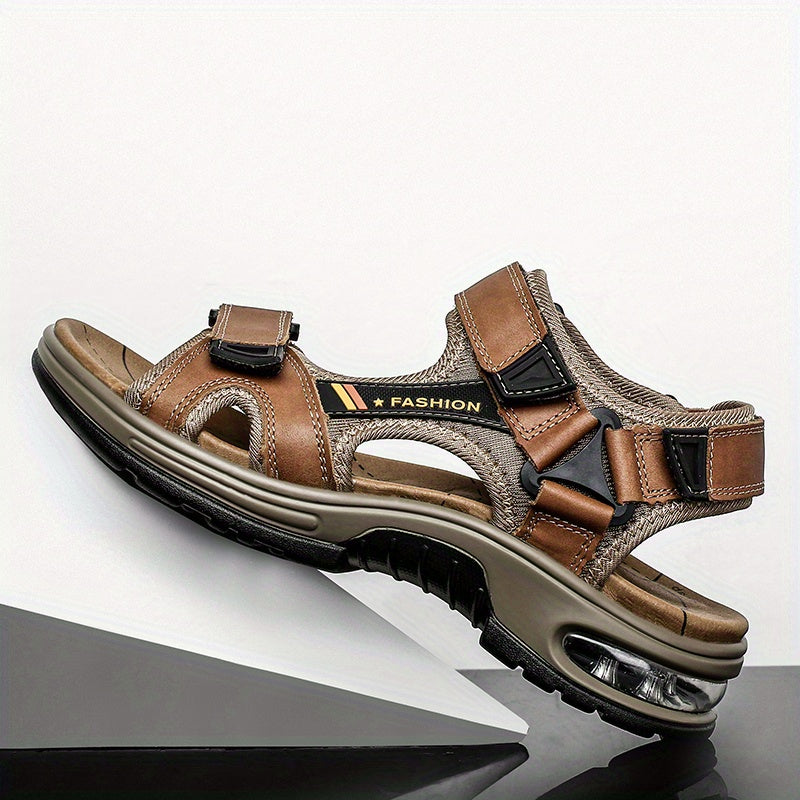 Premium Men's Leather Beach Sandals – Adjustable and Shock-Absorbing