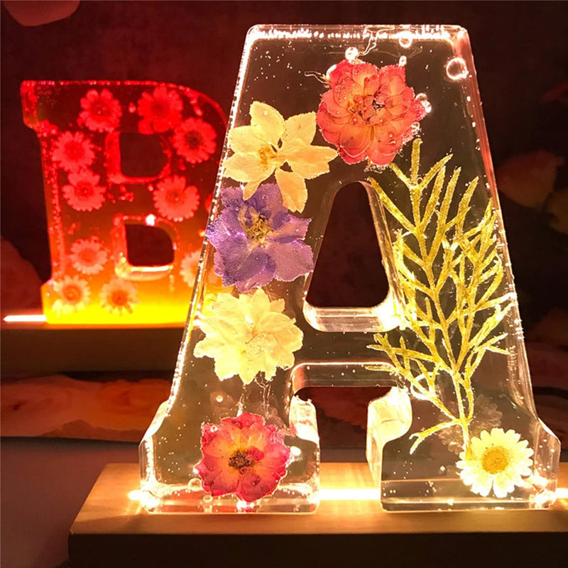 LumiFlair Floral Initial Night Lamp | Custom Resin Letter Light with Soft LED Glow