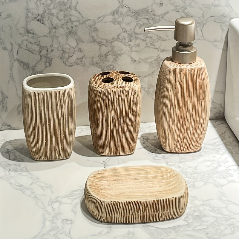 Wood Grain Style Ceramic Bathroom Set – Luxurious Accessories for a Natural Touch in Your Bathroom