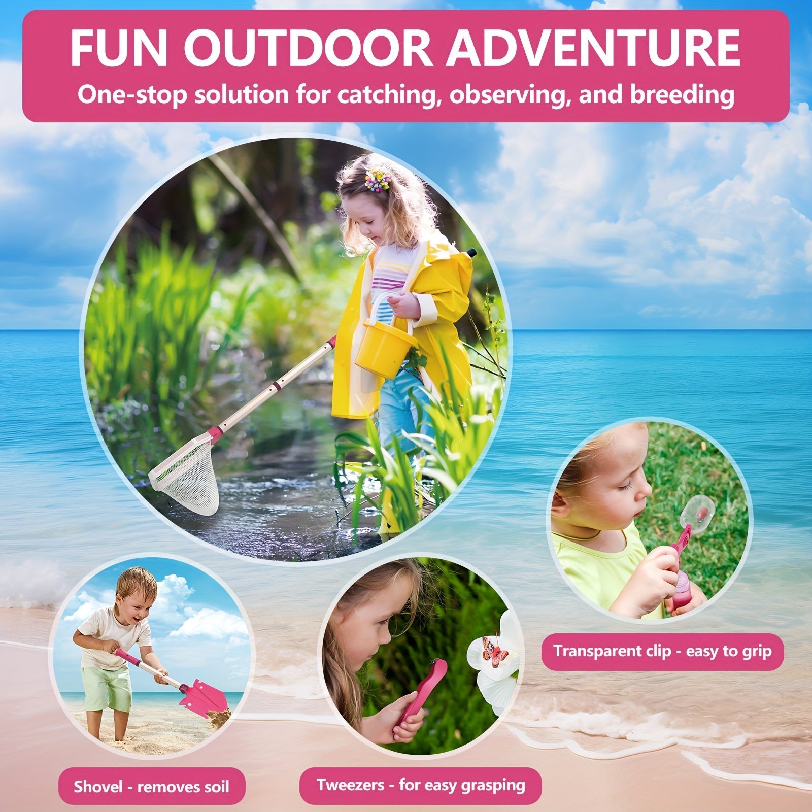 Beach Adventure Playset for Children – Complete with Folding Bucket, Spade, and Net for Outdoor Exploration