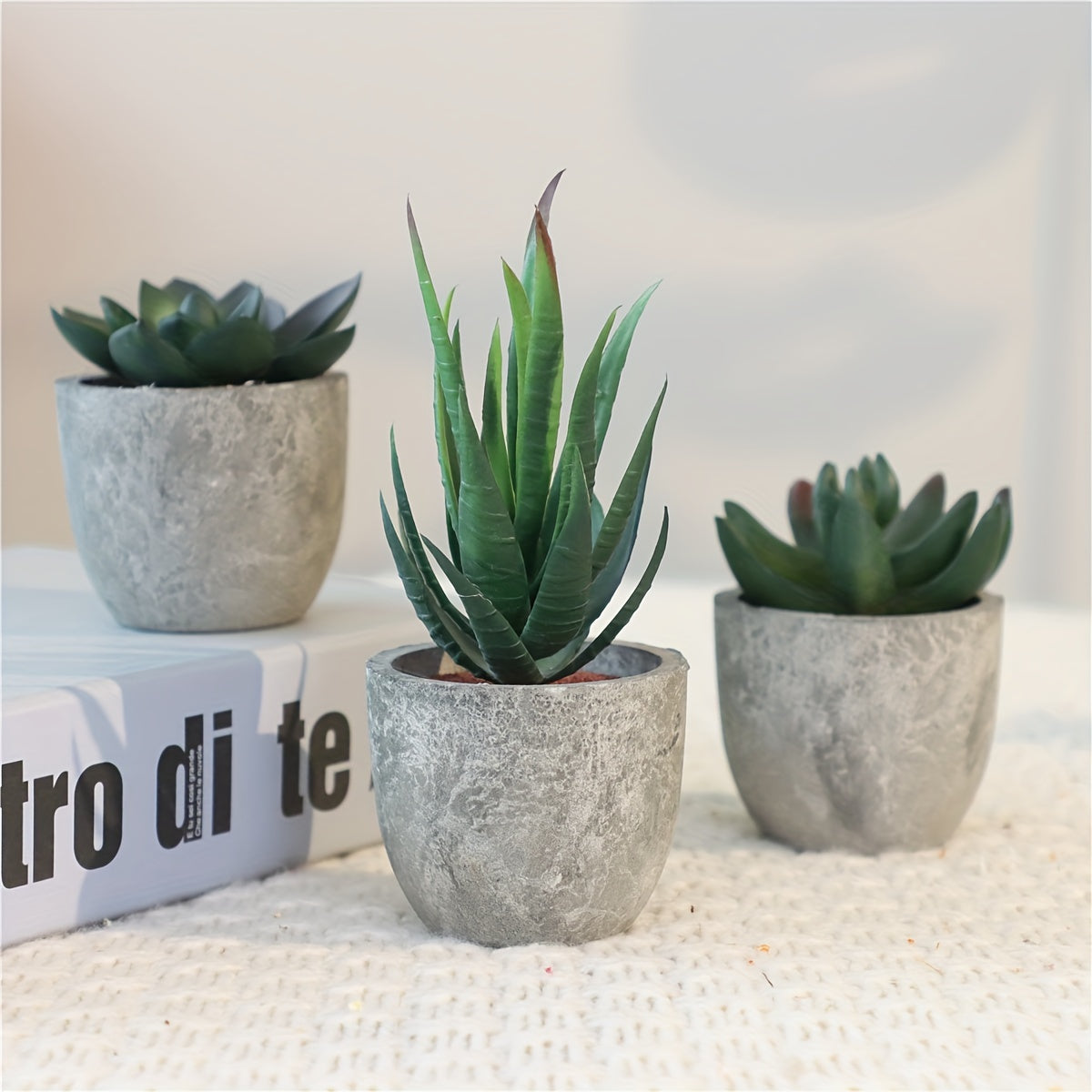Decorative Mini Artificial Plant Set in Concrete Look – Stylish Green Touch for Any Interior