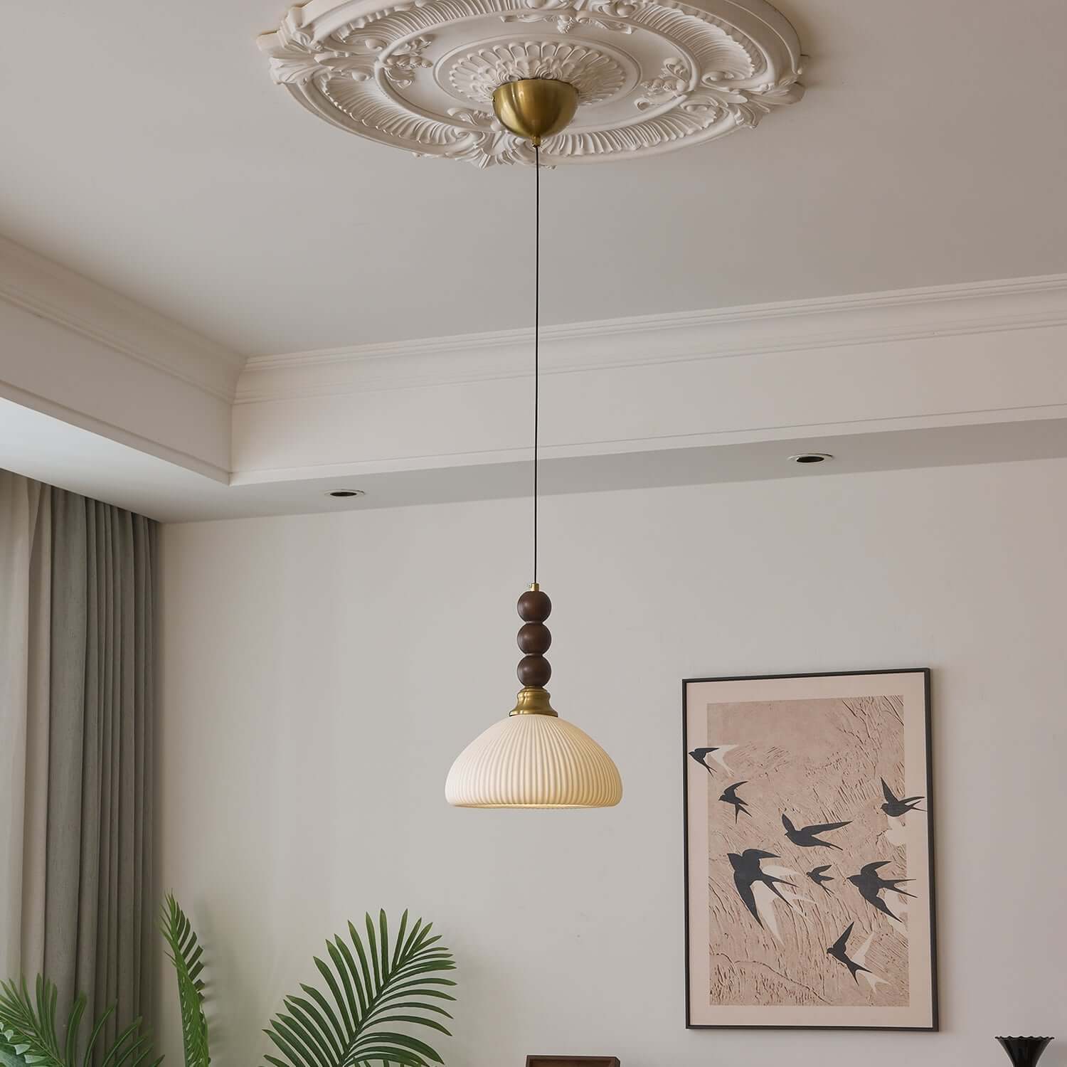 Pendant Light with Glass - Wood & Metal