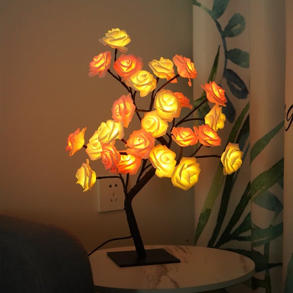 Rose Flower Tree Lamp - Elegant LED Table Lamp | Table Lamp with Rose Blossom | Adjustable LED | Dimmable Ambient Lighting | Plastic | IP66 | Unique Design | Romantic Table Lamp | Decorative Lighting | Modern Elegance