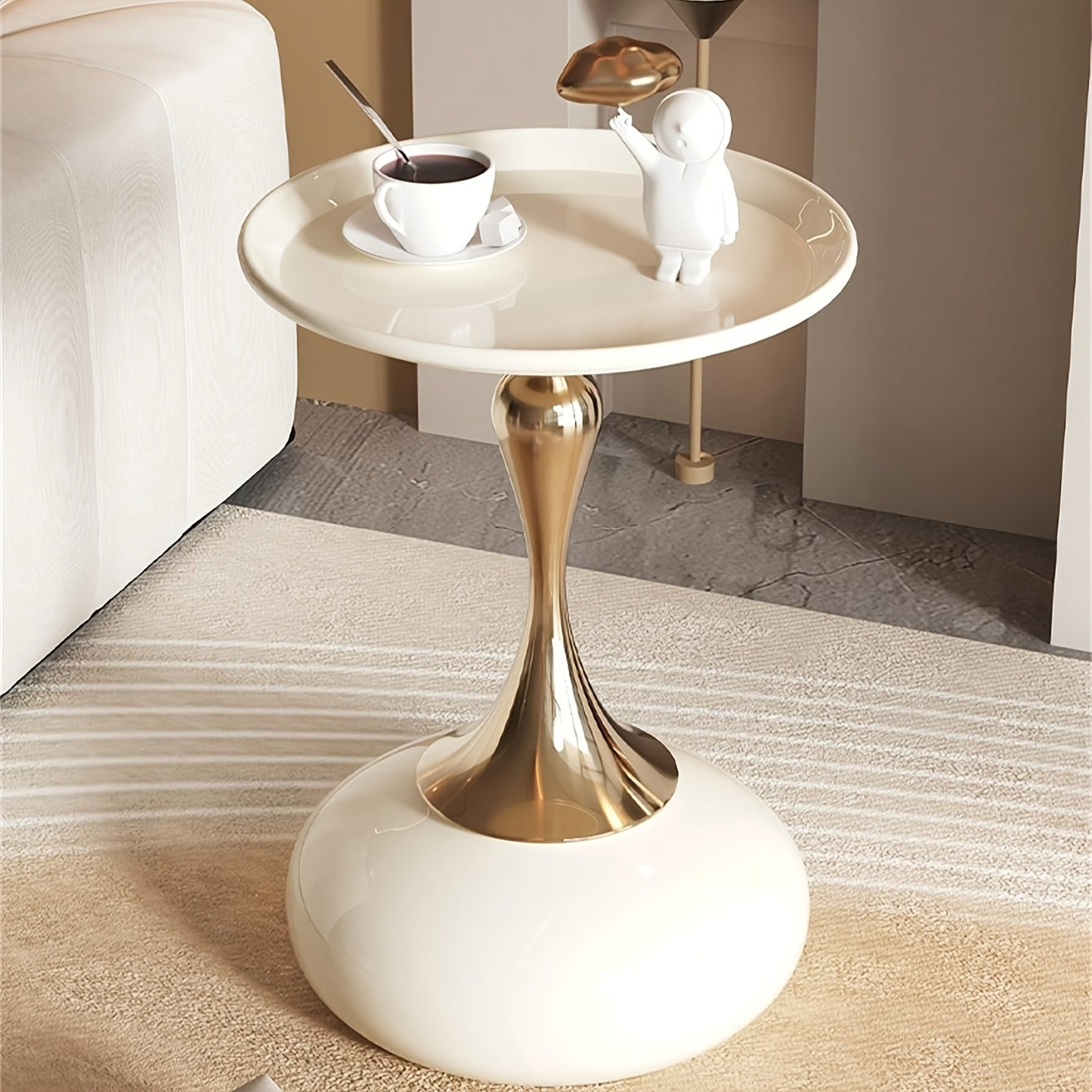 Ningqin Gold-White Side Table – Compact and Chic Design