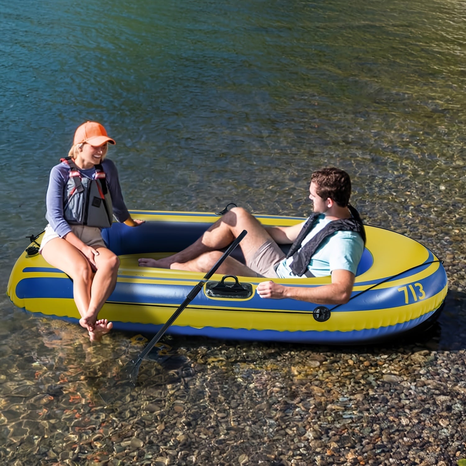 Inflatable Fishing Boat Set – Lightweight PVC Boat for 2 People with Paddles