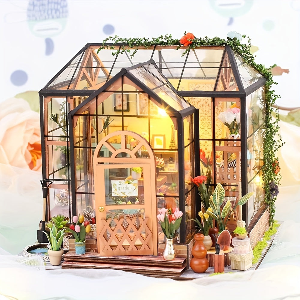 Miniature Greenhouse Book Nook – DIY 3D Model with LED Lighting