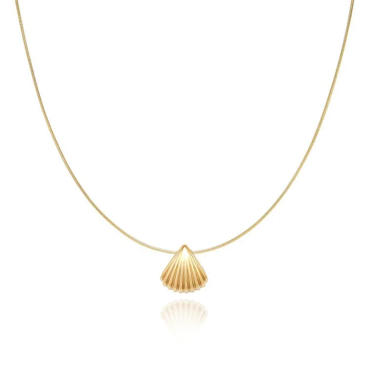 Golden Scallop Flower Necklace – Purple