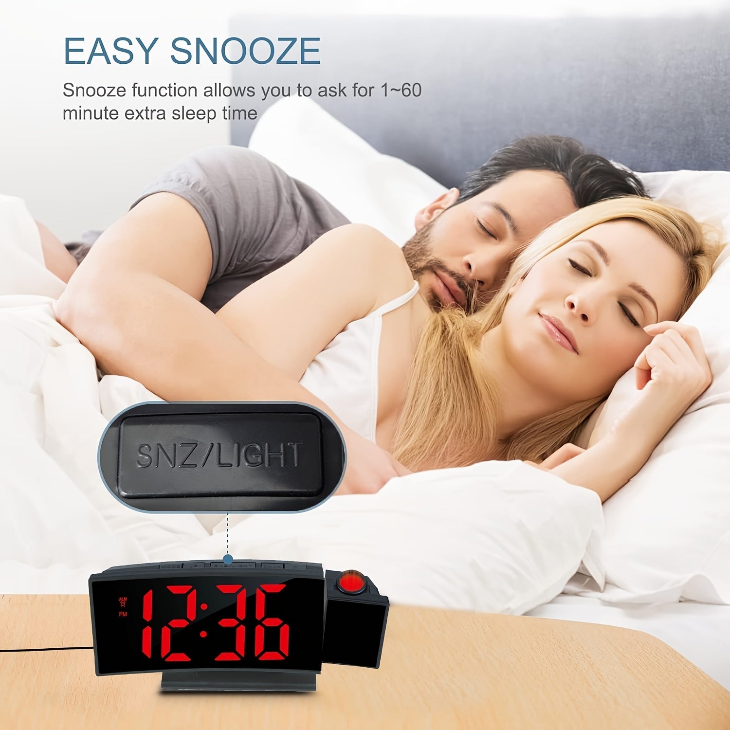 Digital Projection Alarm Clock – LED Display and Snooze Function with Adjustable Brightness