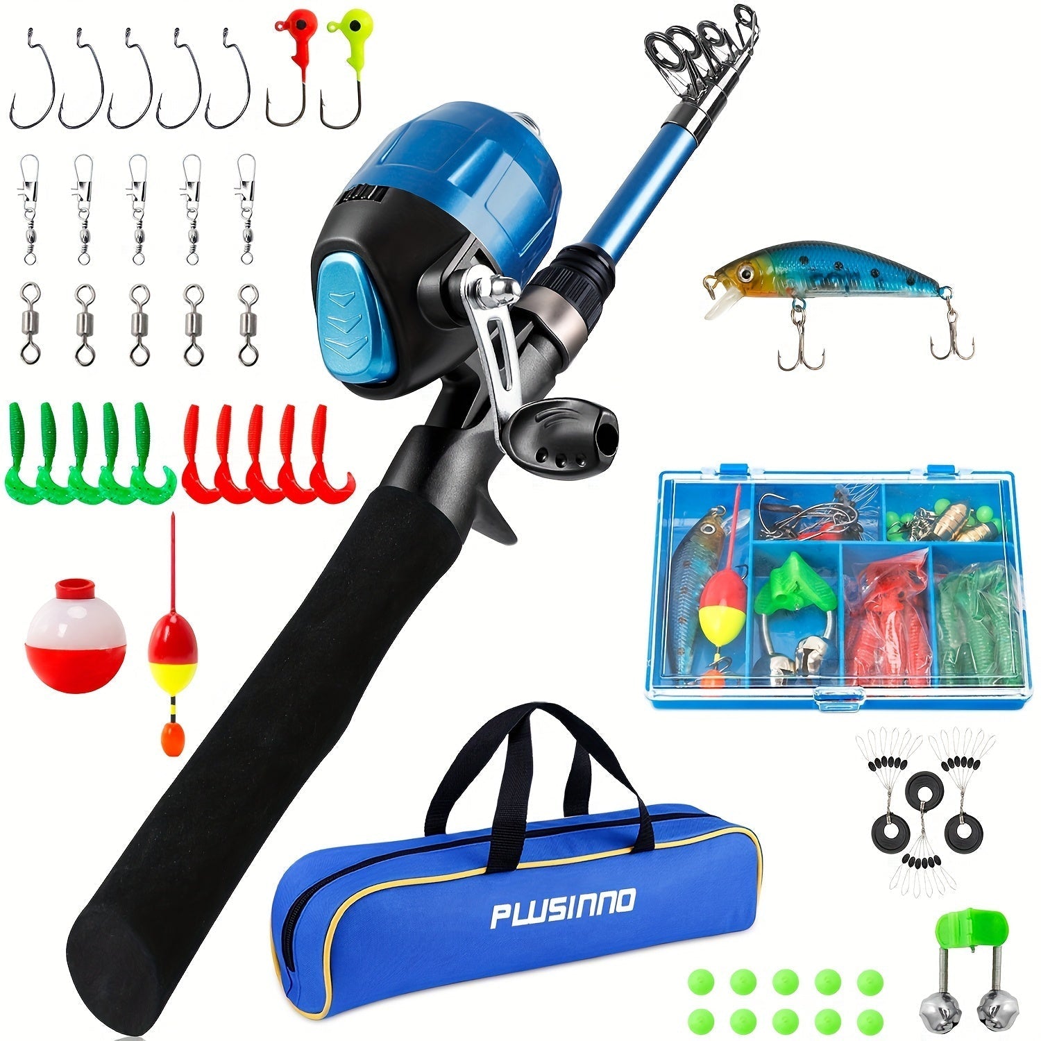 Complete Beginner Telescopic Fishing Rod & Reel Set with Carry Bag and Tackle Box