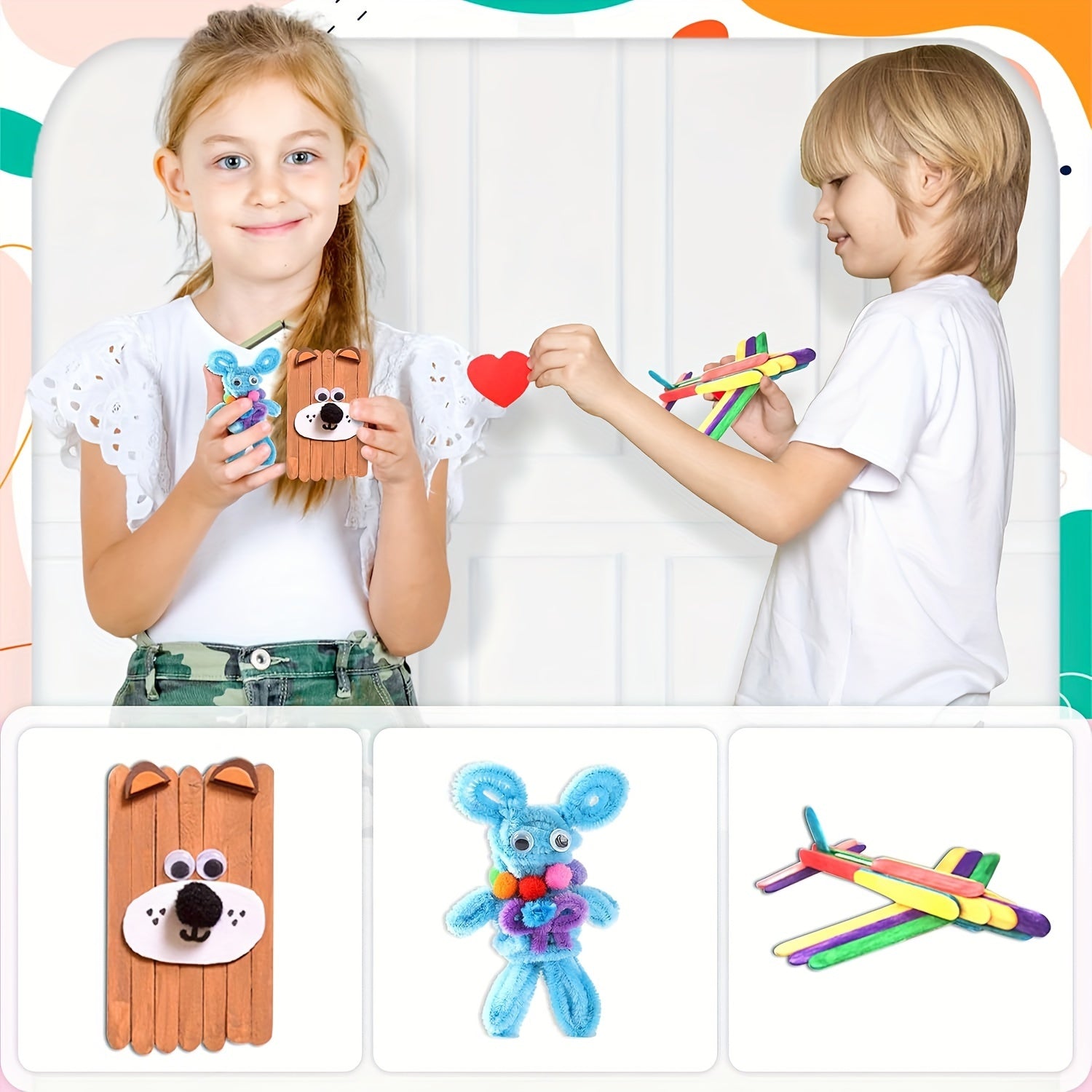Complete Craft Set for Children – Creative Set with Stickers, Sticks, Feathers and More