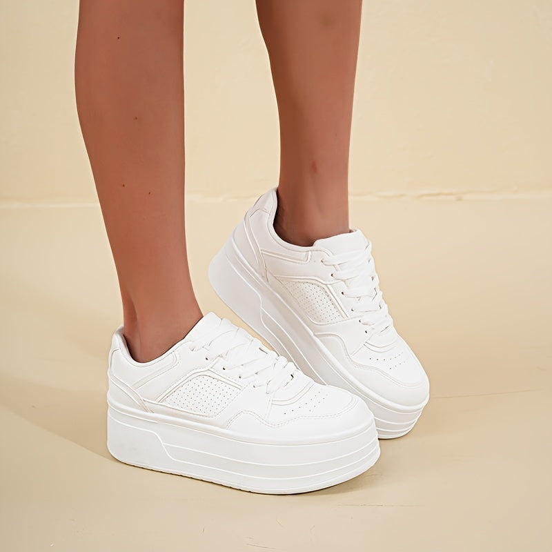 Sienna - Trendy White Platform Sneakers