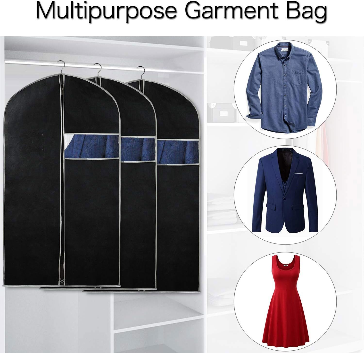 Breathable Garment Bag Set – 5-Pack Clothes Storage Covers with Viewing Window (Buy 1 Get 1 FREE)
