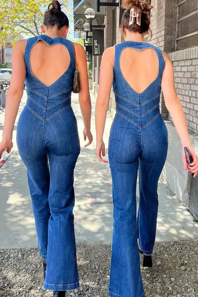 Amalia | Denim Jumpsuit with Open Back | Elegant Summer Style for Women | Blue | Flattering Fit | Heart-Shaped Cut-Out | Comfortable Denim Blend | Soft Fabrics | Stylish Jumpsuit | Fashionable Details
