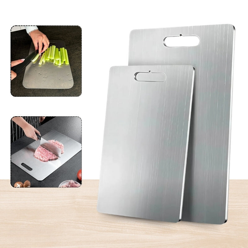 Antibacterial Stainless Steel Chopping Board - Ergonomic Handle