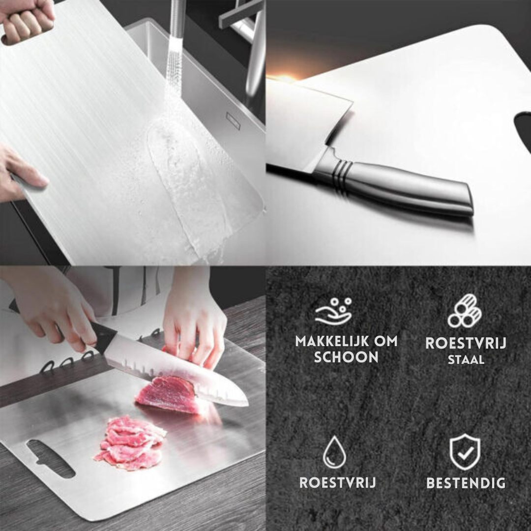 Antibacterial Stainless Steel Chopping Board - Ergonomic Handle